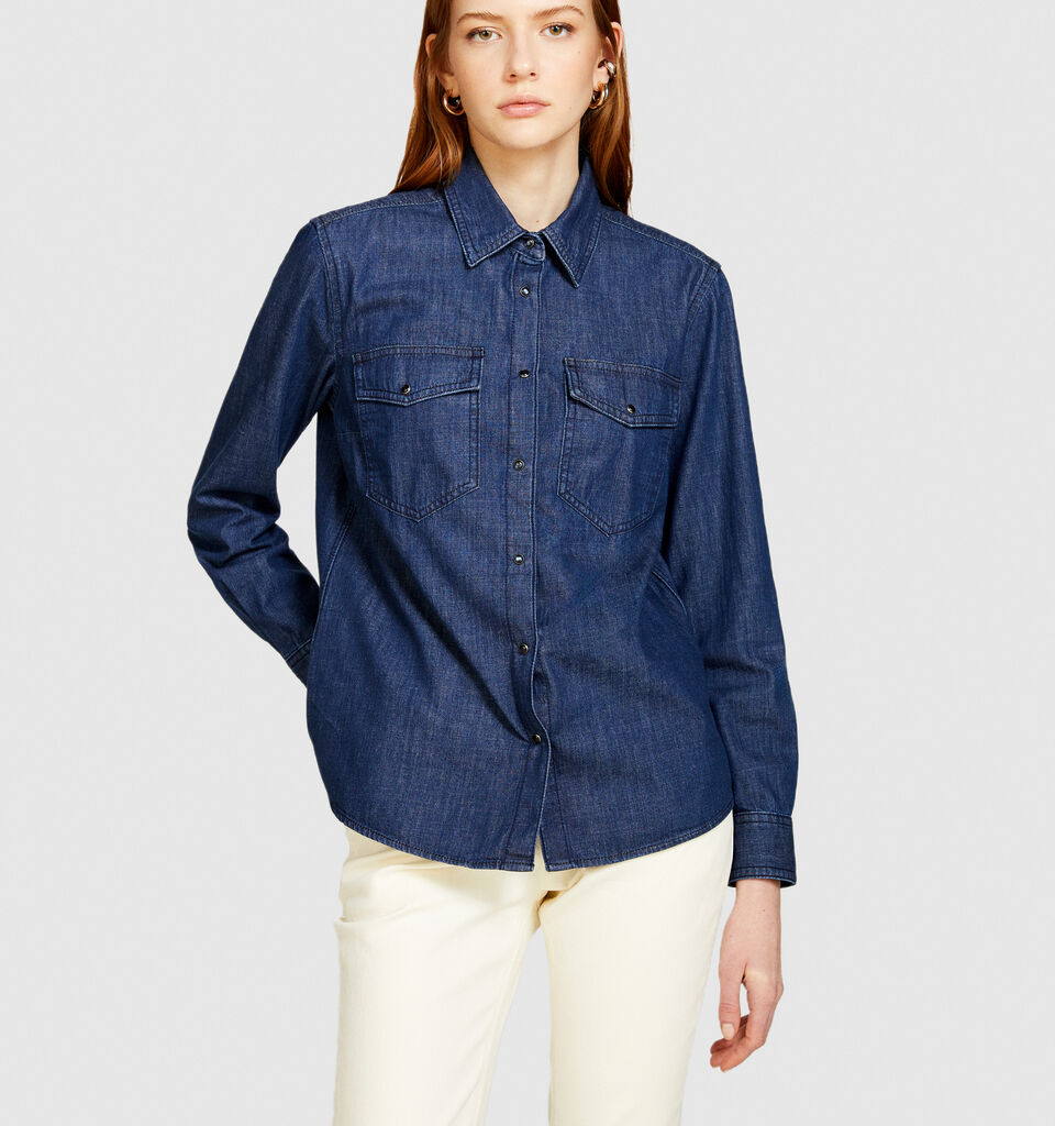 Camisa de jeans comfort fit - camisas para mulher - Azul-Escuro | Sisley image number 4